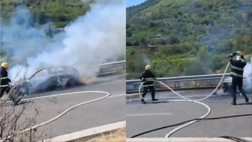 Mjeti përfshihet nga flakët në rrugën Tiranë-Elbasan, shpëtojnë pa lëndime udhëtarët
